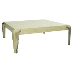 Mesa de centro «Tavola» de Oggetti Art Deco, con diseño de piedra en mosaico y acabado cromado, de 48" de lado