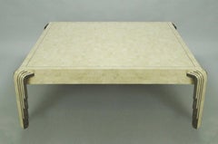 Mesa de centro «Tavola» de Oggetti Art Deco, con diseño de piedra en mosaico y acabado cromado, de 48" de lado