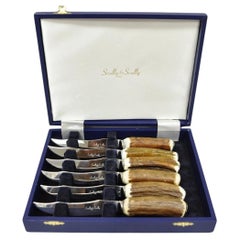 Couteaux à steak Scully & Scully Arts & Crafts à manche en corne de cerf naturelle - Lot de 6