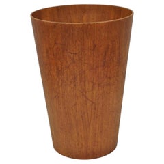 Vintage Mid Century Danish Modern Teak Wood Modernist Wastebasket Trash Can