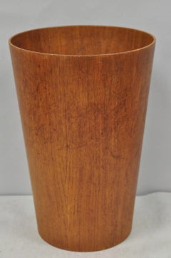 Vintage Mid Century Danish Modern Teak Wood Modernist Wastebasket Trash Can