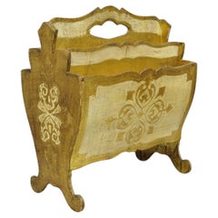 Vintage Italian Florentine Gold Giltwood Hollywood Regency Magazine Rack Stand