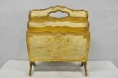 Vintage Italian Florentine Gold Giltwood Hollywood Regency Magazine Rack Stand