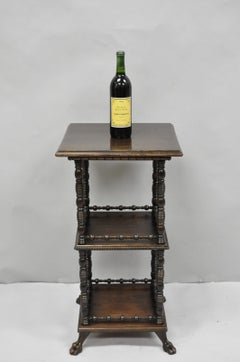 Antique American Empire Mahogany Carved Paw Foot 3 Tier Plant Stand Side Table