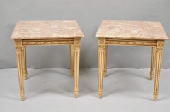 Vintage French Louis XVI Style Pink Marble Top Low Drinks Side Tables - a Pair