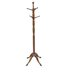 Antique Arts & Crafts Mission Oak Wood Carved Hoof Foot Standing Coat Rack Tree