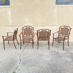 Cast Aluminum Basketweave Lattice Rattan Patio Outdoor Chairs (B) - Set of 4