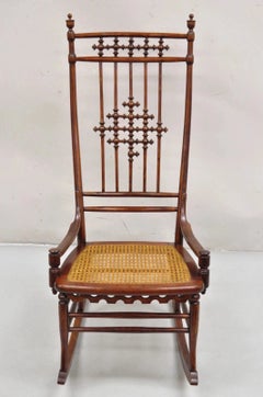 Victorian Aesthetic Movement Chestnut Stick & Ball Spindle Rocker Rocking Chair