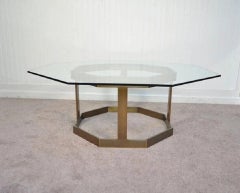 Vintage Mastercraft Hollywood Regency Brass & Octagonal Glass Coffee Table