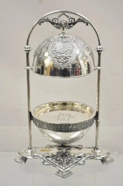 Antique Meriden Co Victorian Silver Plated Round Dome Covered Butler Butter Dish