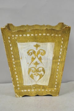 Vintage Italian Florentine Hollywood Regency Gilt Giltwood Wastebasket Trash Can
