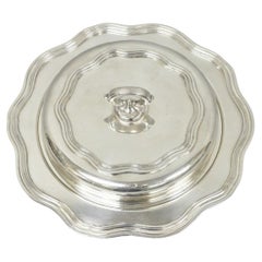 Vintage Sheffield Round Scalloped Silver Plated Covered Divided Serving Dish