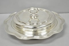 Vintage Sheffield Round Scalloped Silver Plated Covered Divided Serving Dish