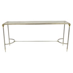 Neoclassical Directoire Maison Jansen Style Steel & Brass Console Sofa Table