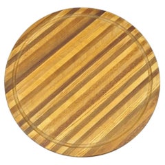 Mid Century Modern Teak & Oak Wood 24" Round Spinning Charcuterie Cutting Board