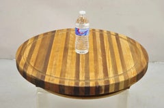 Mid Century Modern Teak & Oak Wood 24" Round Spinning Charcuterie Cutting Board