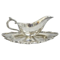 Vintage FB Rogers Silver Plated Victorian Gravy Sauce Boat w/ Attached Dish