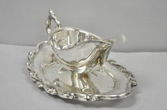 Vintage FB Rogers Silver Plated Victorian Gravy Sauce Boat w/ Attached Dish