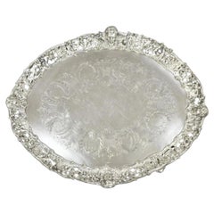 French Renaissance Bacchanal Scene Silver Plated Bacchus Figural Salver Tray