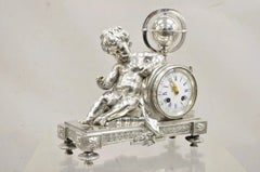 French Louis XV M Franjus Raison & Boyer Silver Plated Bronze Putto Mantel Clock