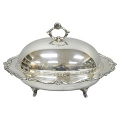 Vintage Eton Victorian Silver Plated Large Oval Covered Warming Dish Platter