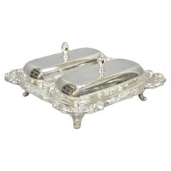 Vintage Poole Lancaster Rose Victorian Silver Plated Twin Double Butter Dish (B)