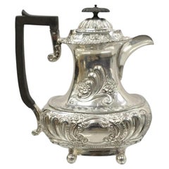 Antique English Victorian Silver Plated Floral Repousse Coffee Pot Teapot