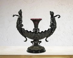 Antique Victorian Spelter & Marble Figural Mermaid Centerpiece Bowl Vase Epergne