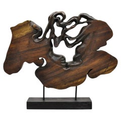 Modern Organic Abstract Carved Teak Wood Large Modernist Table Art Sculpture