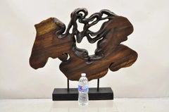 Modern Organic Abstract Carved Teak Wood Large Modernist Table Art Sculpture