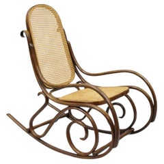 Vintage Mid Century Modern Thonet Style Bentwood & Cane Rocker Rocking Chair (B)