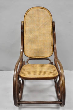 Vintage Mid Century Modern Thonet Style Bentwood & Cane Rocker Rocking Chair (B)