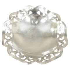 Vintage Victorian Scalloped Pierced Gallery Silver Plated Candy Trinket Dish