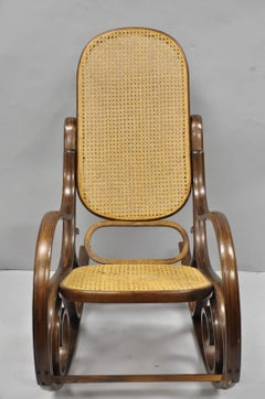 Vintage Mid Century Modern Thonet Style Bentwood & Cane Rocker Rocking Chair (C)