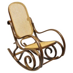 Vintage Mid Century Modern Thonet Style Bentwood & Cane Rocker Rocking Chair (C)