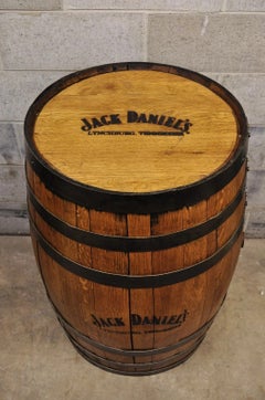 Jack Daniels Whiskey Barrel Engraved Oak Wood with Metal Bands