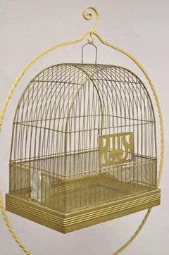 Antiquité - Hendryx Art Nouveau - Cage à oiseaux et Stand en fer forgé avec fleurs et vigne