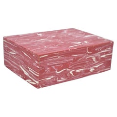 Modern Lava Marble Inlay Pink Coral Covered Jewelry Trinket Box by Current Home