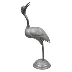 Gartenstatue im Vintage-Hollywood-Regency-Stil aus Zinnmetall, 27 Zoll, Kranich, Hongkong