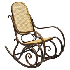 Vintage Mid Century Modern Thonet Style Bentwood & Cane Rocker Rocking Chair (A)