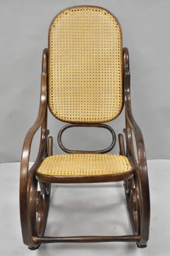 Vintage Mid Century Modern Thonet Style Bentwood & Cane Rocker Rocking Chair (A)