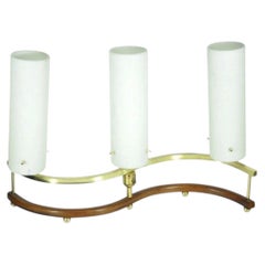 Vintage Mid Century Modern Stilnovo Brass Walnut & Glass Sculptural Table Lamp