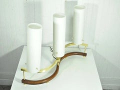 Vintage Mid Century Modern Stilnovo Brass Walnut & Glass Sculptural Table Lamp