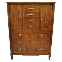 Vintage Henredon French Louis XV Style Banded Walnut Tall Chest Dresser