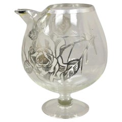 Vintage Art Nouveau Floral Sterling Silver Overlay Glass Footed Water Pitcher