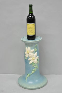 Vintage Roseville USA Blue Clematis Flower Art Pottery Jardiniere Pedestal Base