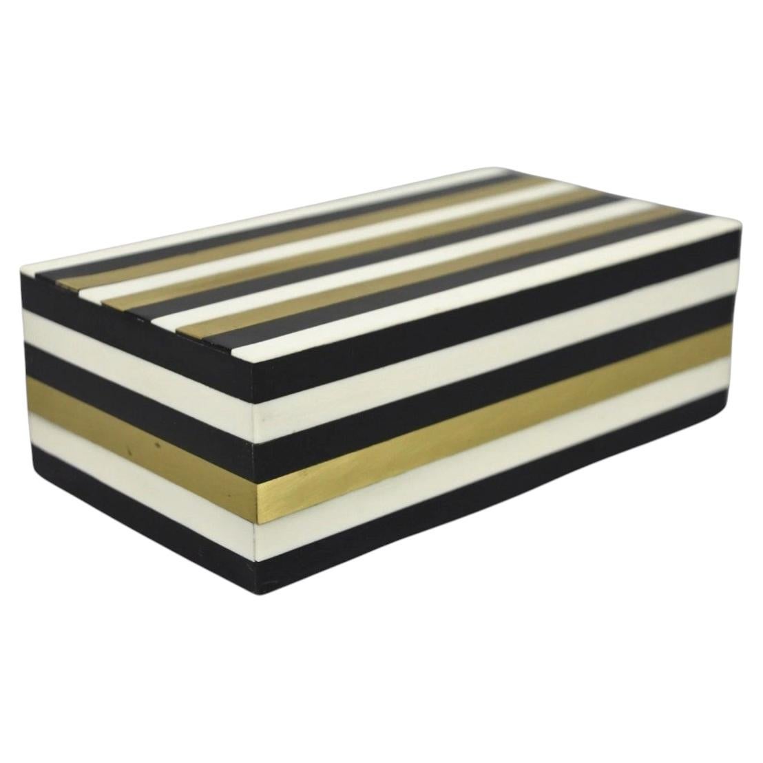 Modern Black White & Gold Bone & Brass Inlay Jewelry Trinket Box by Current Home