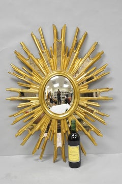 Vintage Italian Hollywood Regency Gold Gilt Sunburst Convex Bullseye Wall Mirror