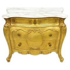 Vintage Daniel Jones, comodino francese in stile Luigi XV con piano in marmo e bombe d'oro