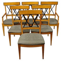 Chaises de salle à manger en bois d'érable de style Biedermeier et Empire, à dossier en « double X » - Lot de 6